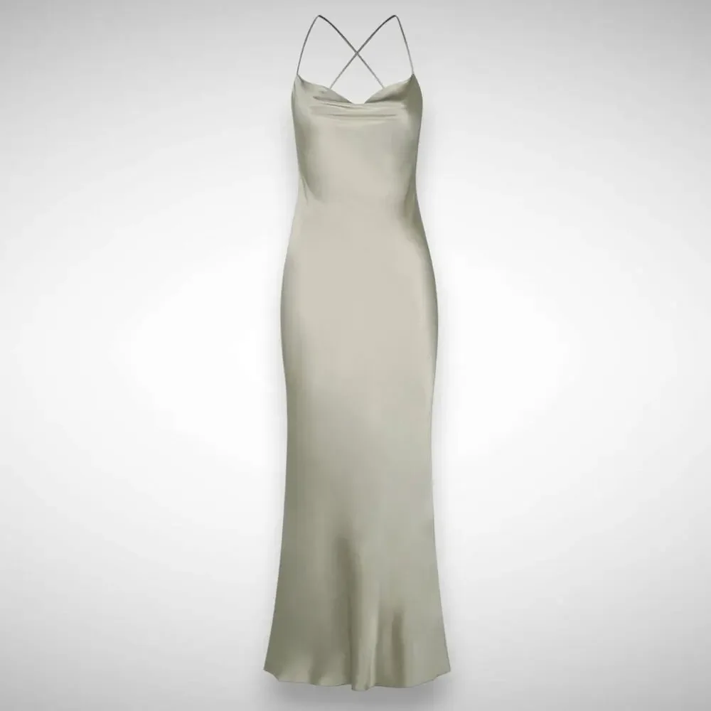 Shona Joy La Lune Cowl Tie‎ Back Midi Slip Dress Size US 10 AUS 14 Sage Green